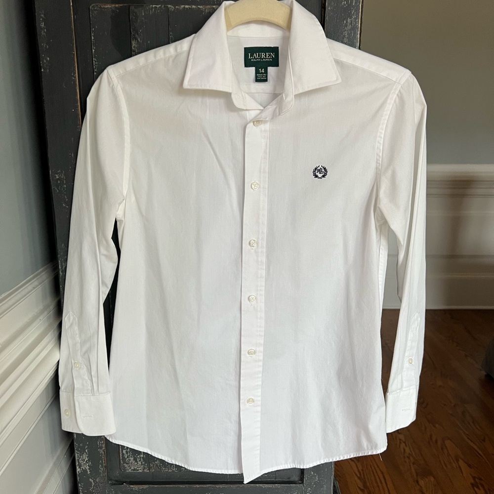 Boys Lauren by Ralph Lauren white Oxford button down shirt sz 14